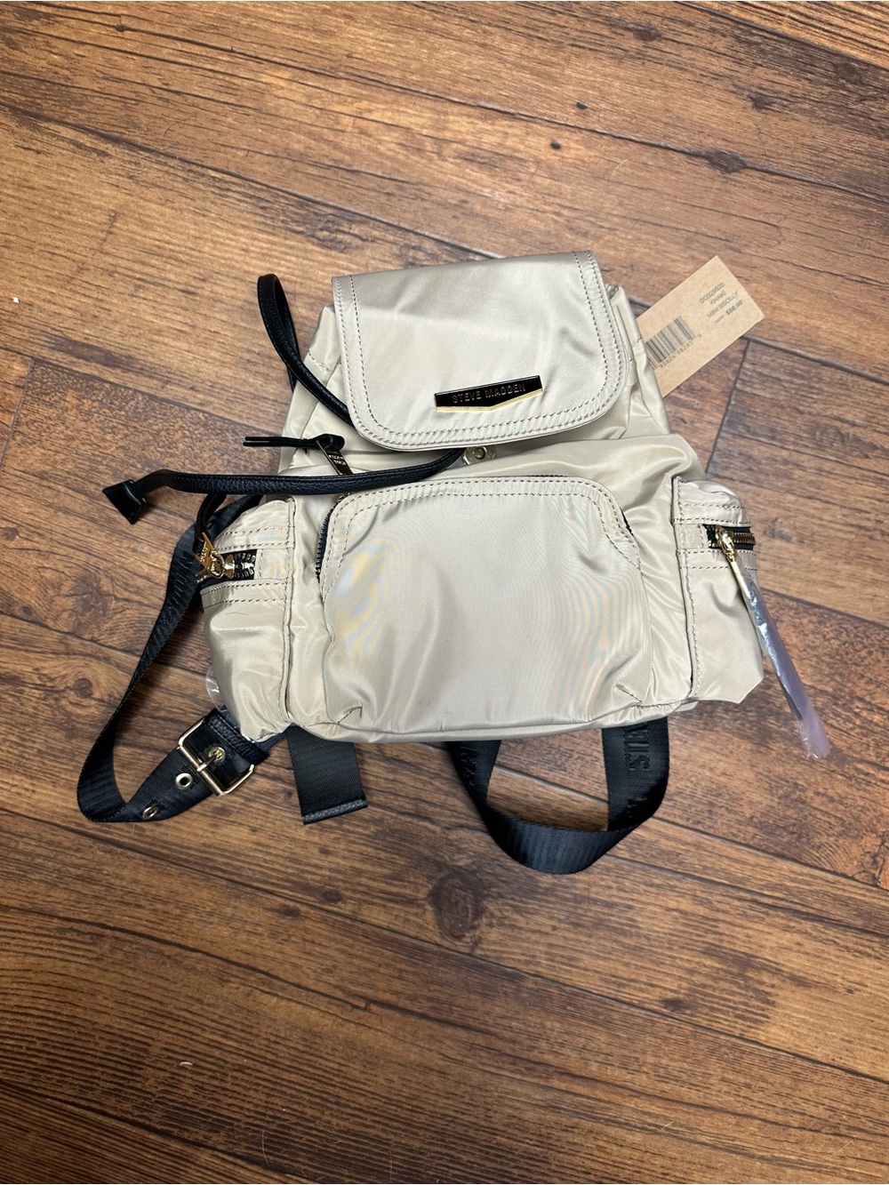 Steve Madden khaki Nylon Mini Backpack with Black Straps